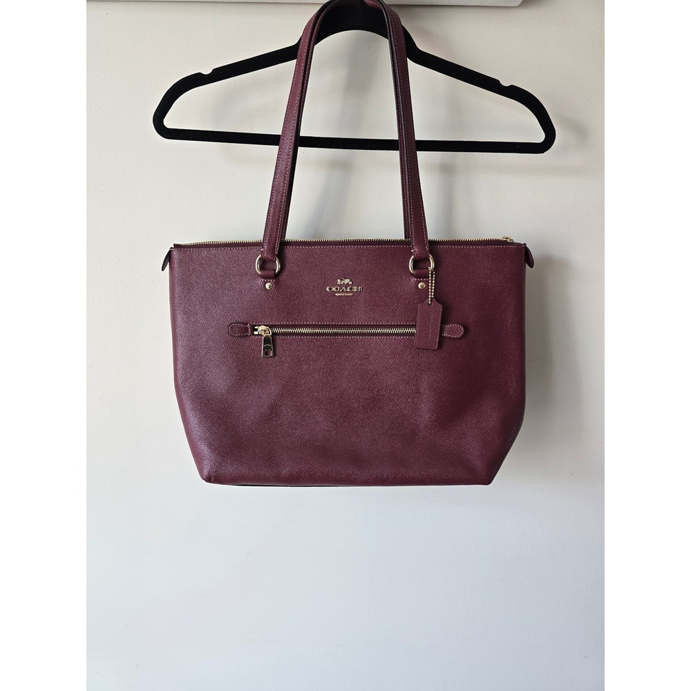 Coach Gallery Tote Dark Berry Burgundy Crossgrain Leather Gold Hardware Bag